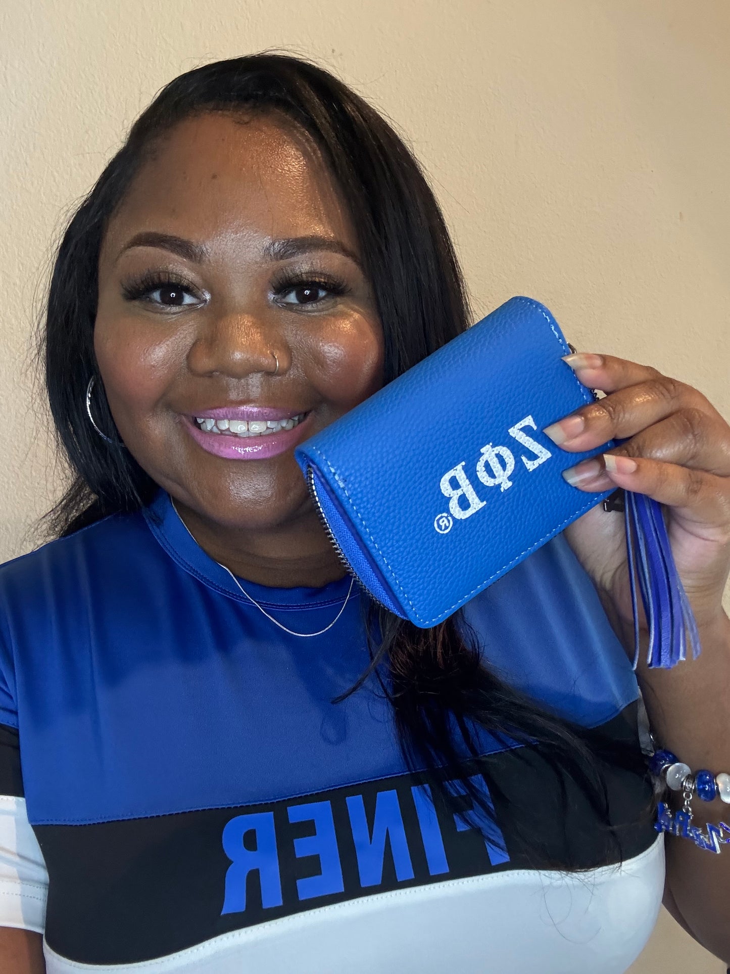 ZPB Sorority Blue Tassel Keychain Zipper Wallet