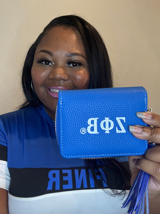 ZPB Sorority Blue Tassel Keychain Zipper Wallet