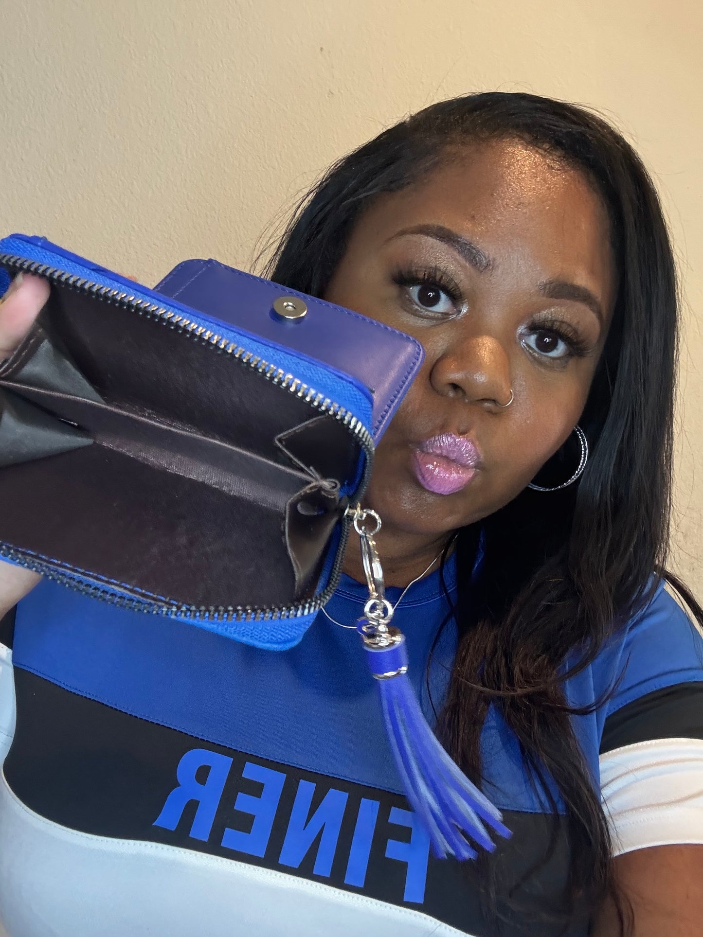 ZPB Sorority Blue Tassel Keychain Zipper Wallet