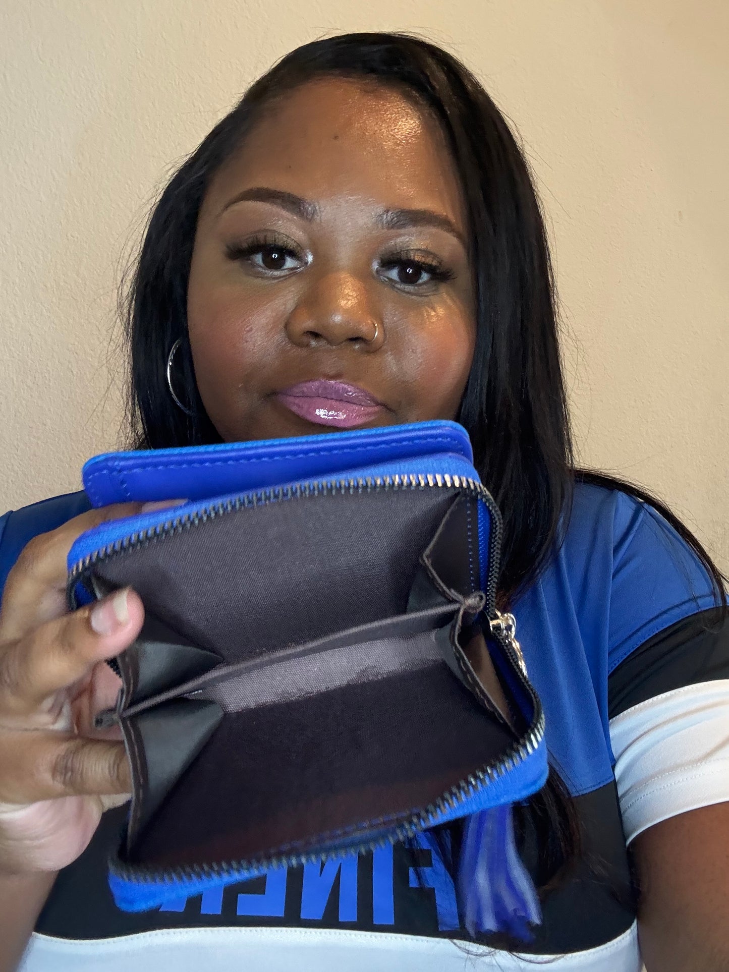 ZPB Sorority Blue Tassel Keychain Zipper Wallet