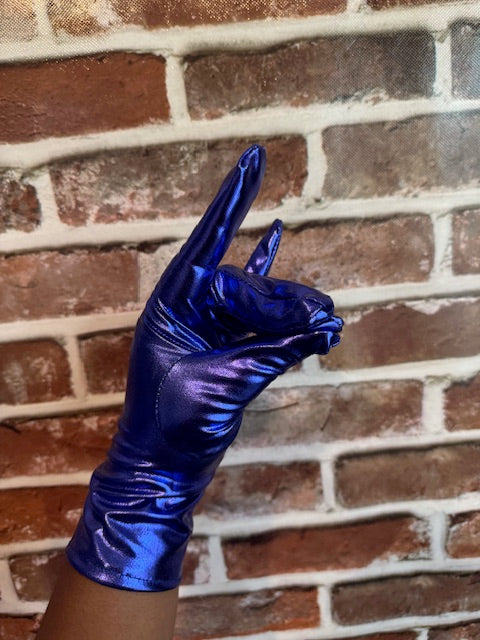 Royal Blue Metallic Formal Short Gloves