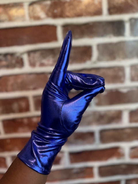 Royal Blue Metallic Formal Short Gloves