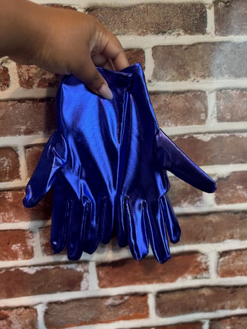 Royal Blue Metallic Formal Short Gloves