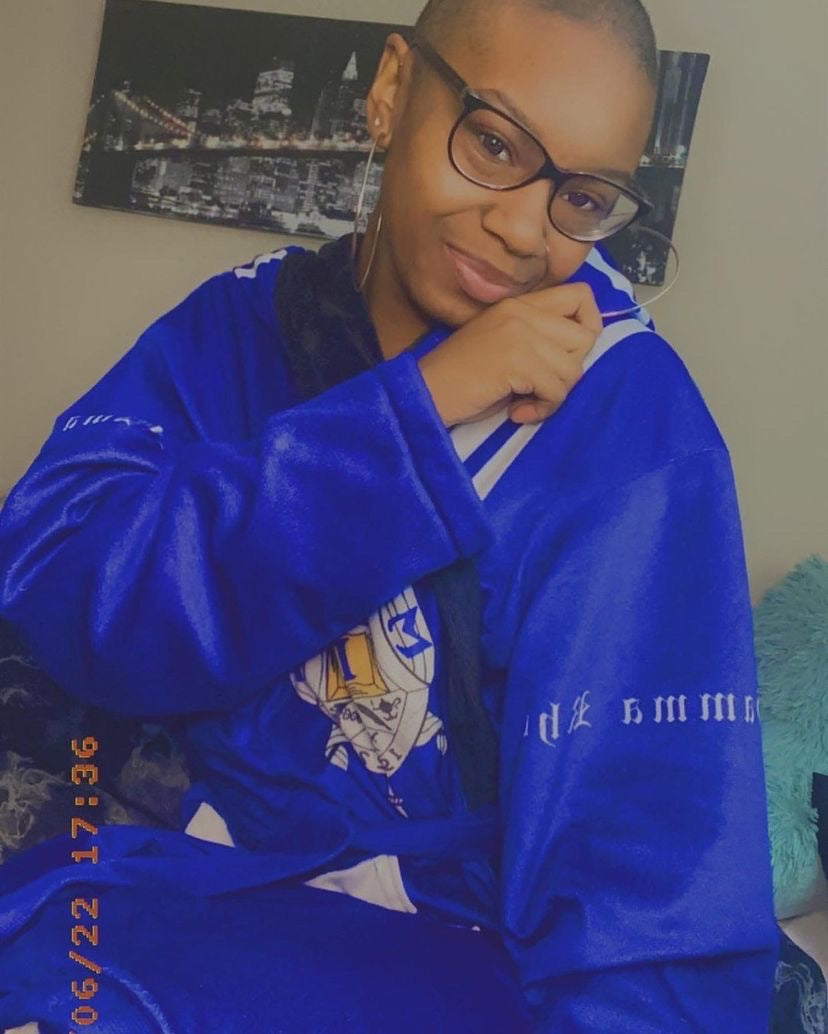 Lady in Blue House coat