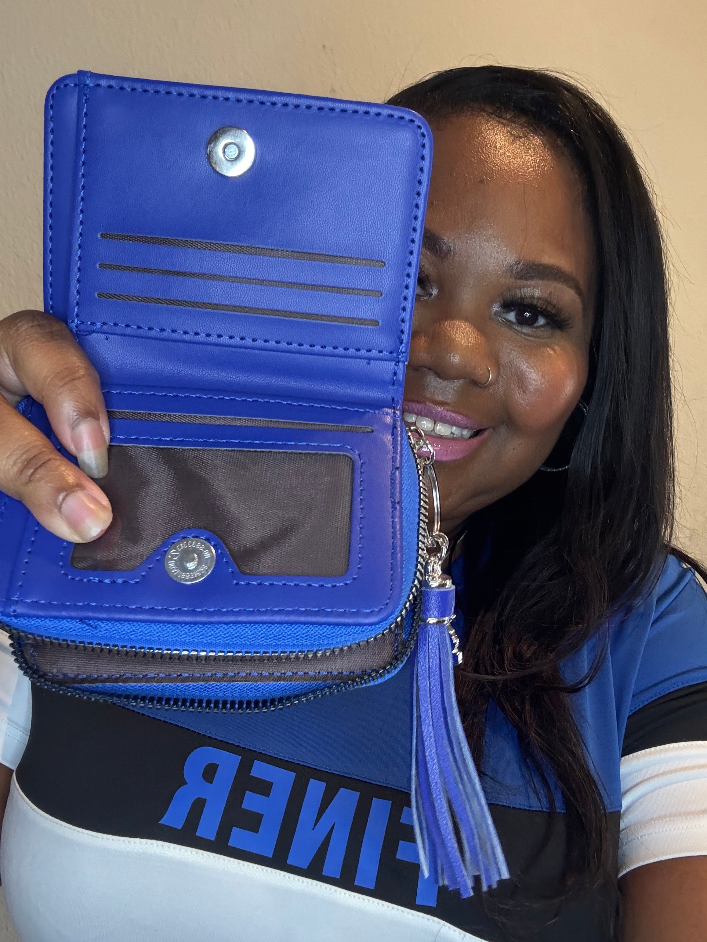 ZPB Sorority Blue Tassel Keychain Zipper Wallet