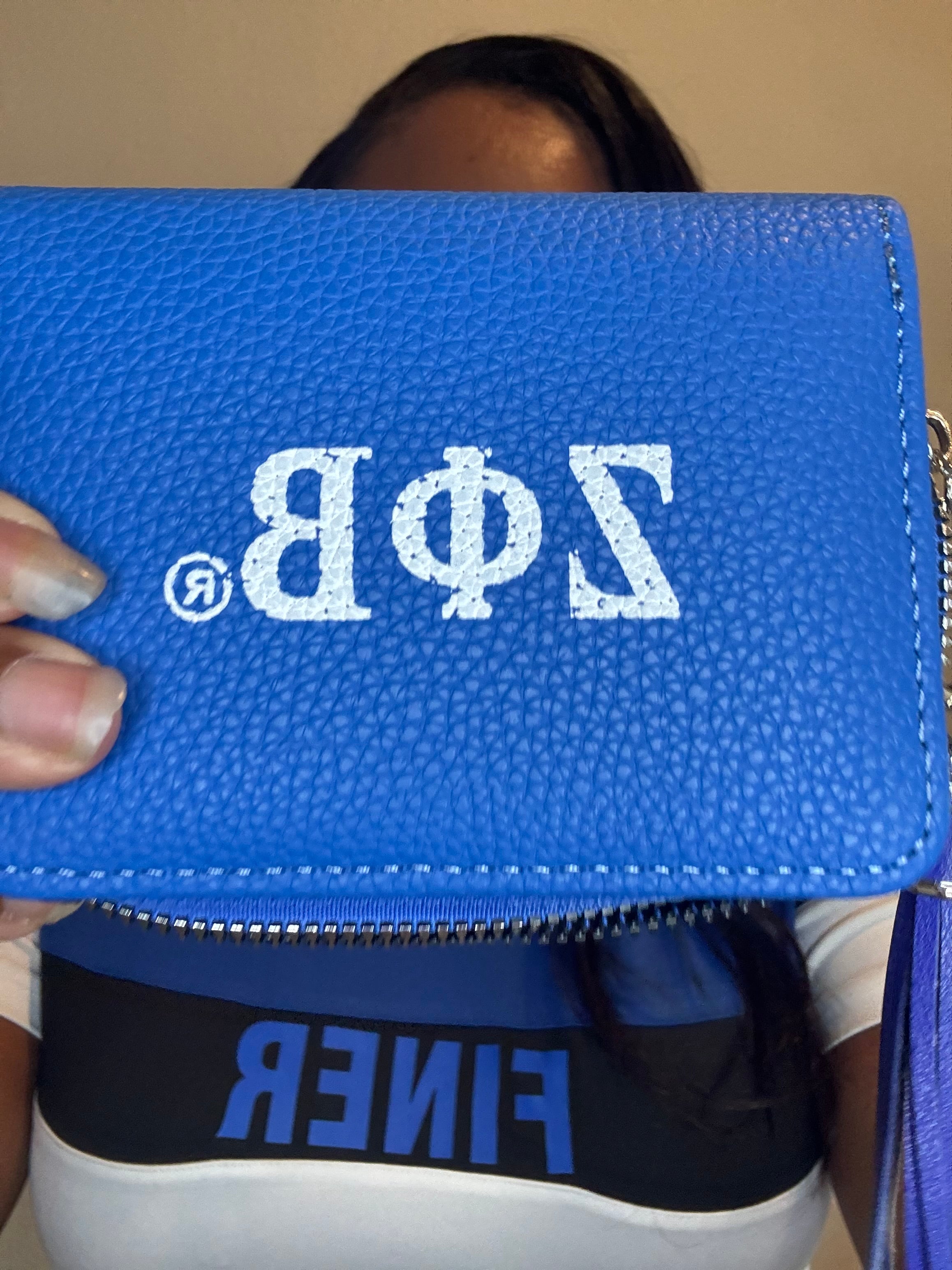 Zeta Phi Beta Sorority Blue Tassel Keychain Zipper Wallet (view 10)
