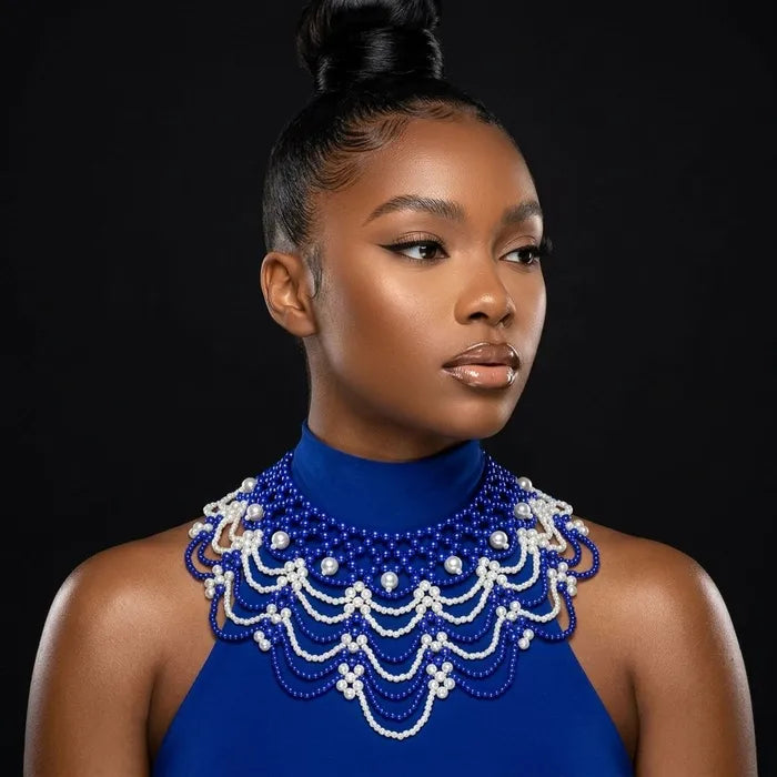 Cascading Blue White Pearl Collar Necklace
