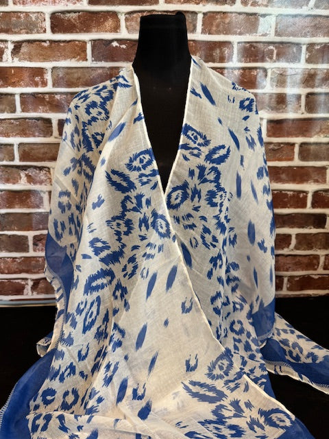 Blue White Leopard Structured Kimono