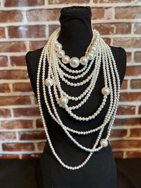 White Long White Pearl Necklace Set