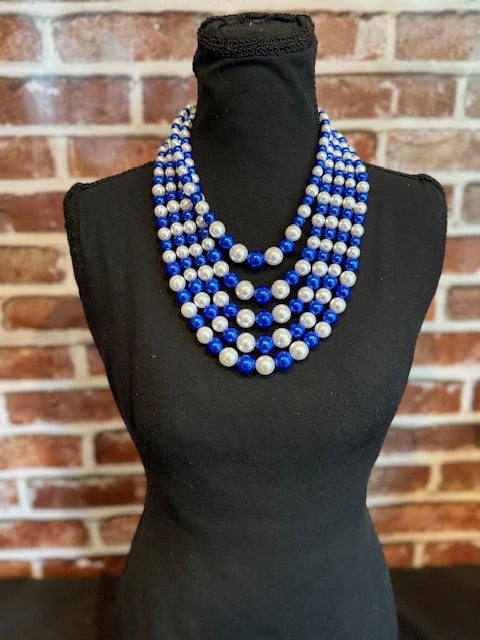 ZPB Alternating Blue White Pearl 5 Strand Necklace