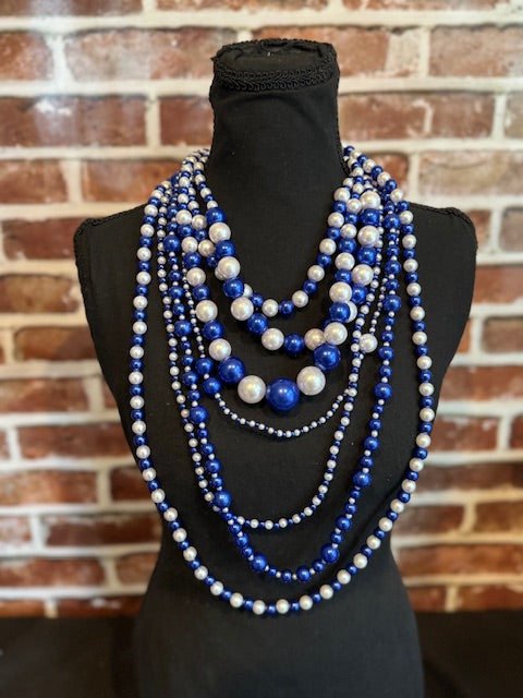 ZPB Sorority Blue White 7 Strand Pearl Necklace