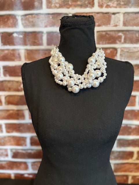 Pearl Necklace White 5 Twisted Set for Women