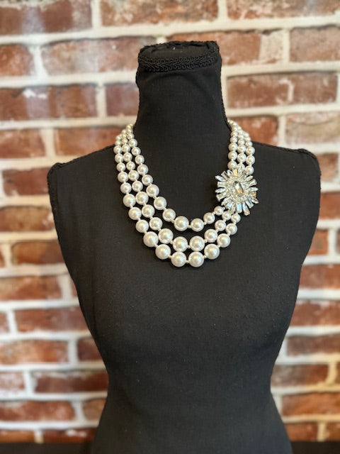 Pearl Necklace White Vintage Stone Set for Women