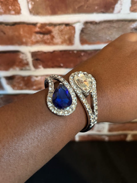 ZPB Blue and Clear Teardrop Crystal Cuff Bracelet