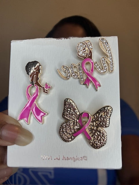 Pin Set Gold Pink Breast Cancer Hope for Women