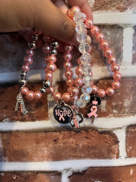 Breast Cancer Light Pink Pearl Hope 4 Pc Bracelets