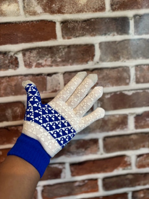 ZPB Blue White Touch and Grip Knit Winter Gloves