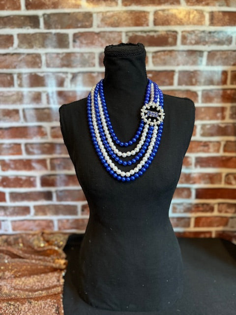 Zeta 5 Strand Blue/White Necklace Long