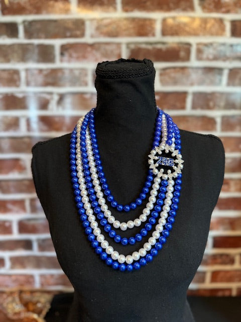 Zeta 5 Strand Blue/White Necklace Long