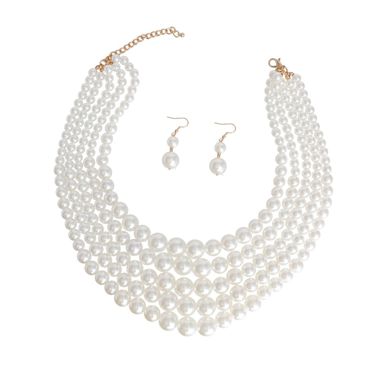 Cream Pearl Multi Strand Necklace Set