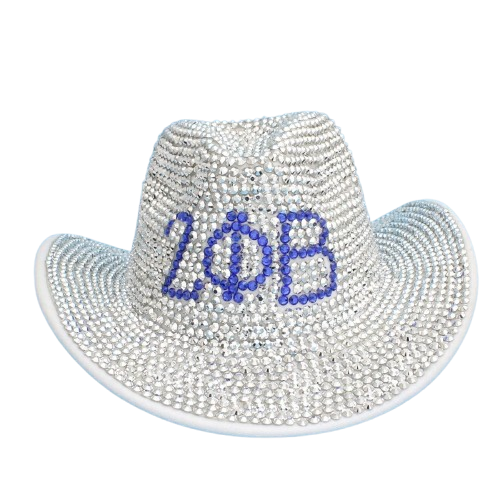 ZPB Sorority Silver Blue Rhinestone Fedora Hat