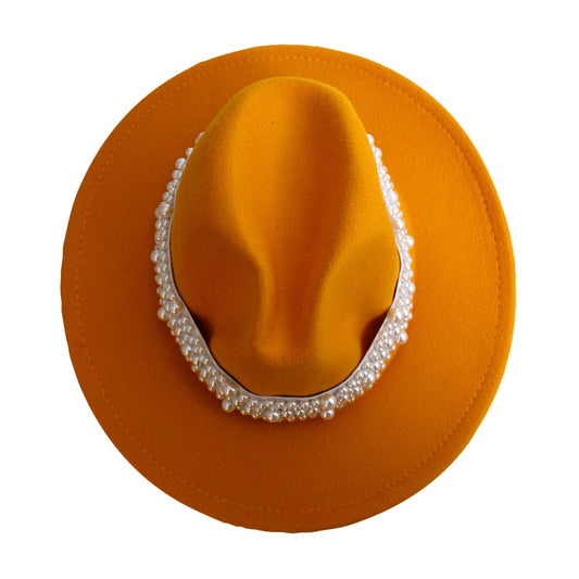 SGR Sorority Yellow Fedora Pearl Band Hat Women