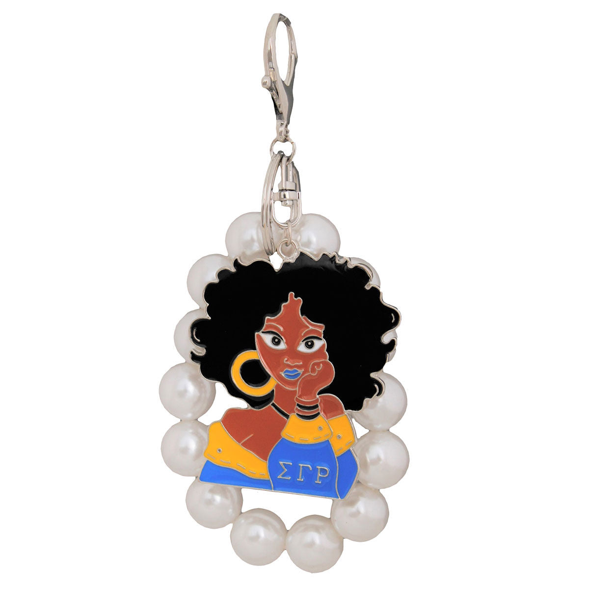 Blue Gold Woman Pearl Keychain