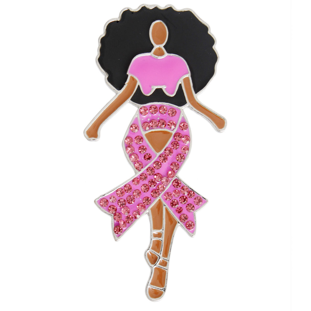 Brooch Silver Pink Black Woman Breast Cancer Pin