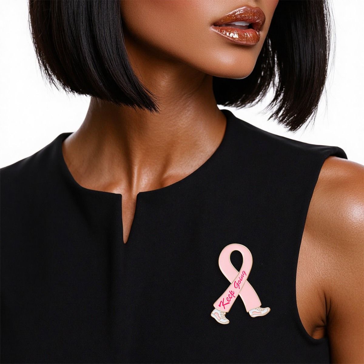 Breast Cancer Gold Keep Going Ribbon Brooch