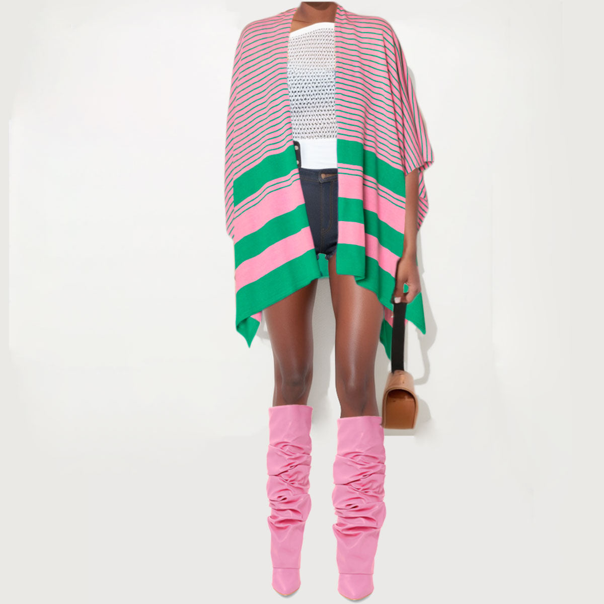 Ruana Kimono Striped Pink and Green for Women