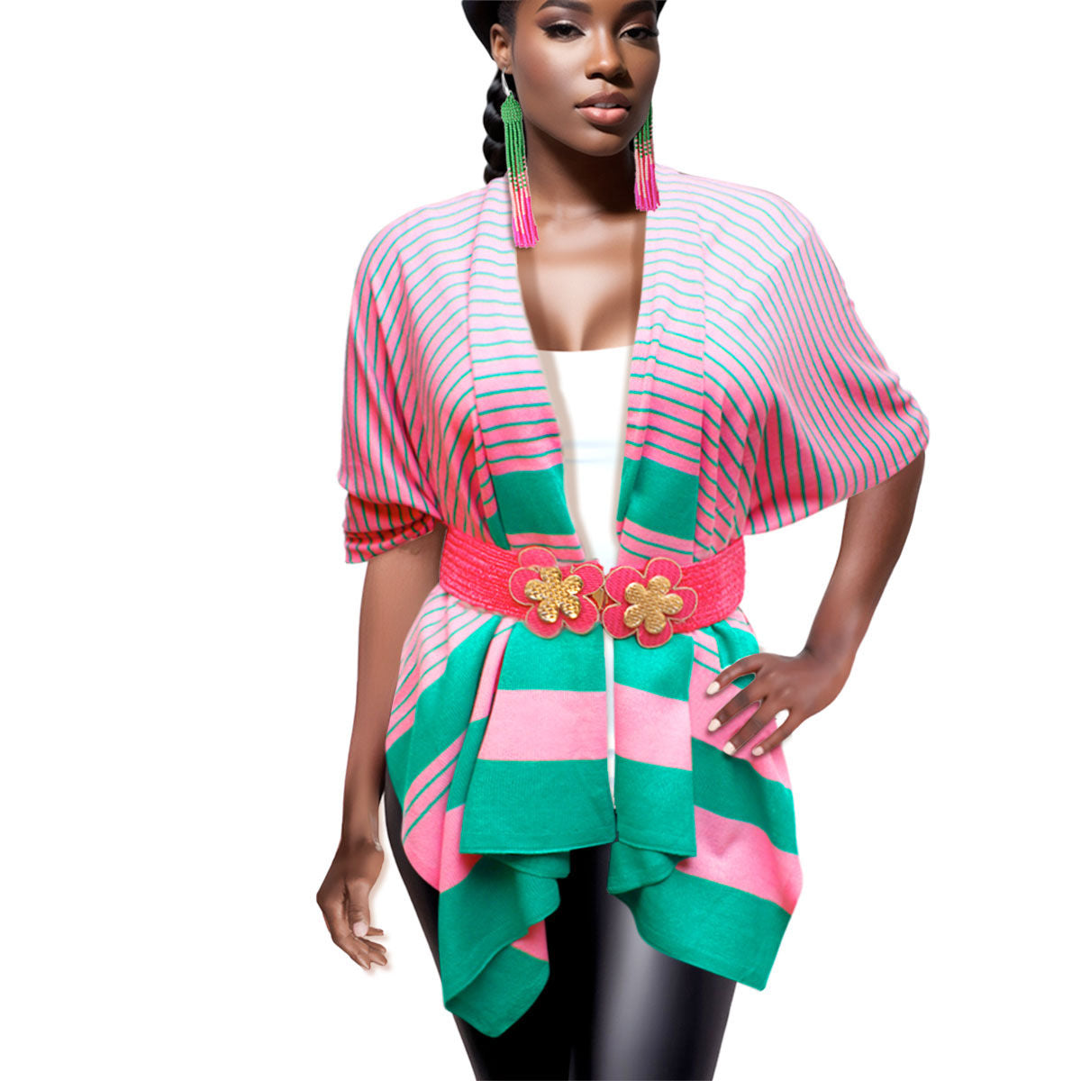 Ruana Kimono Striped Pink and Green for Women