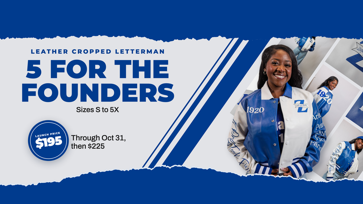 5 For the Founders leather cropped letterman jacket, launch price $195 through Oct 31, then $225