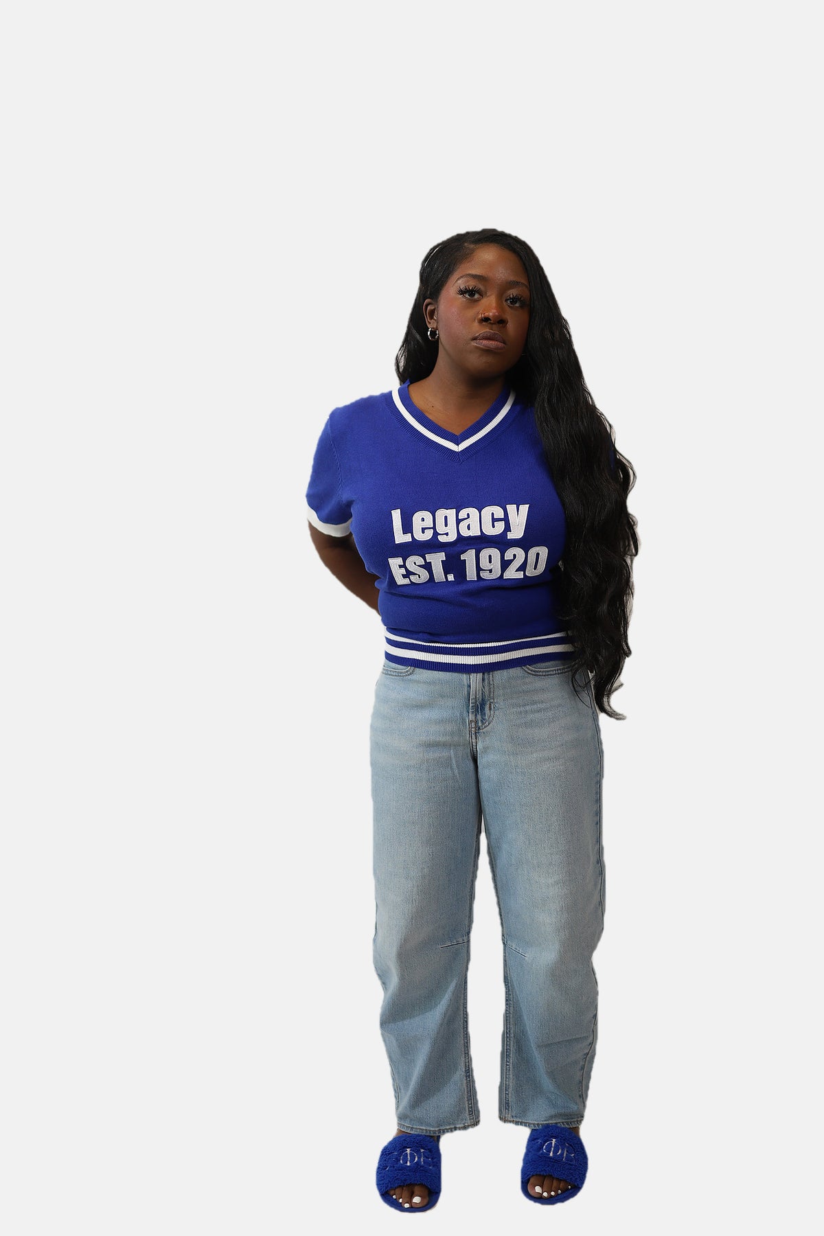 Zeta Phi Beta Legacy sweater shirt styled with light jeans, full look