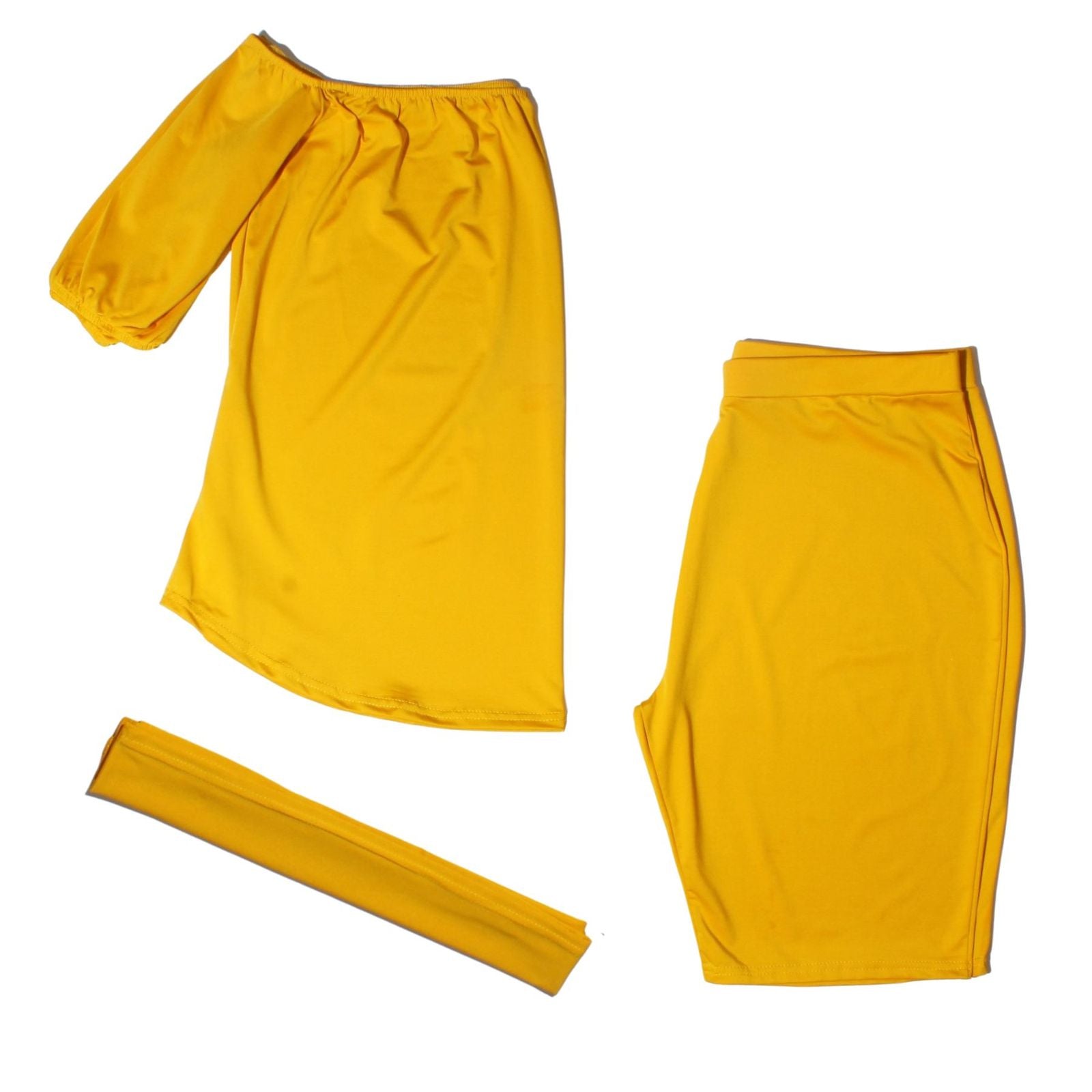 1XL Mustard Off-Shoulder Shorts Set