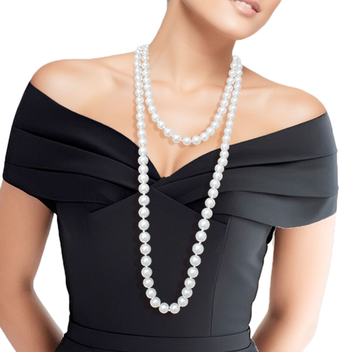 Necklace White Glass 12mm Pearls for Women
