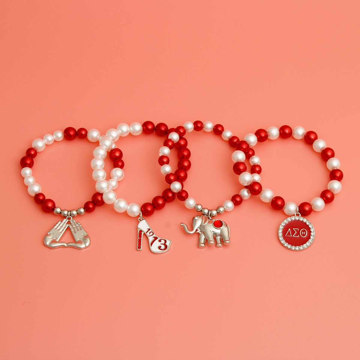 Sorority Inspired Red White Pearl Bracelets