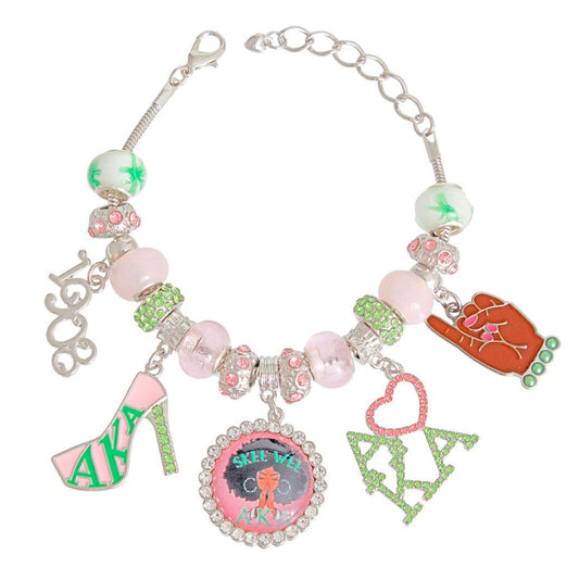 Pink Green Sorority Charm Bracelet