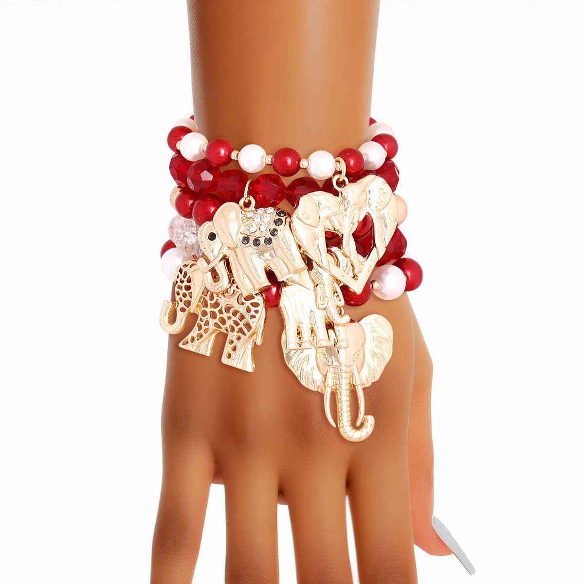 Mixed Red White Elephant Bracelets