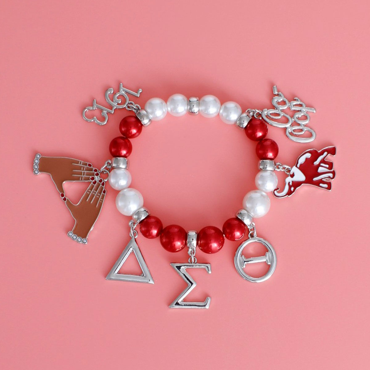Red White Pearl Delta Bracelet