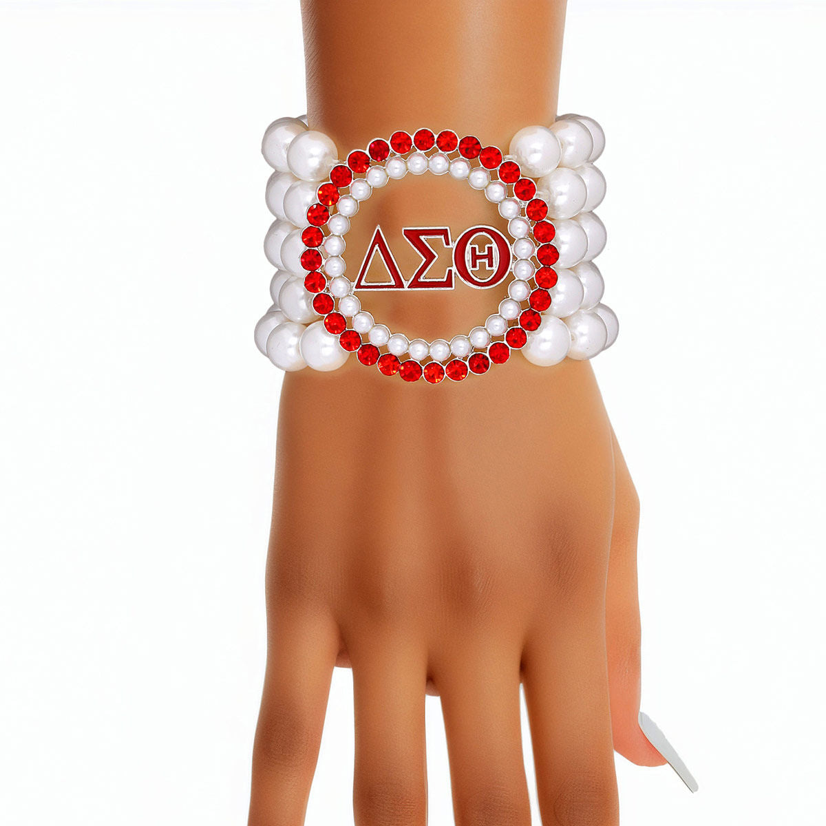 Pearl Bracelet Delta Sigma Red White for Women