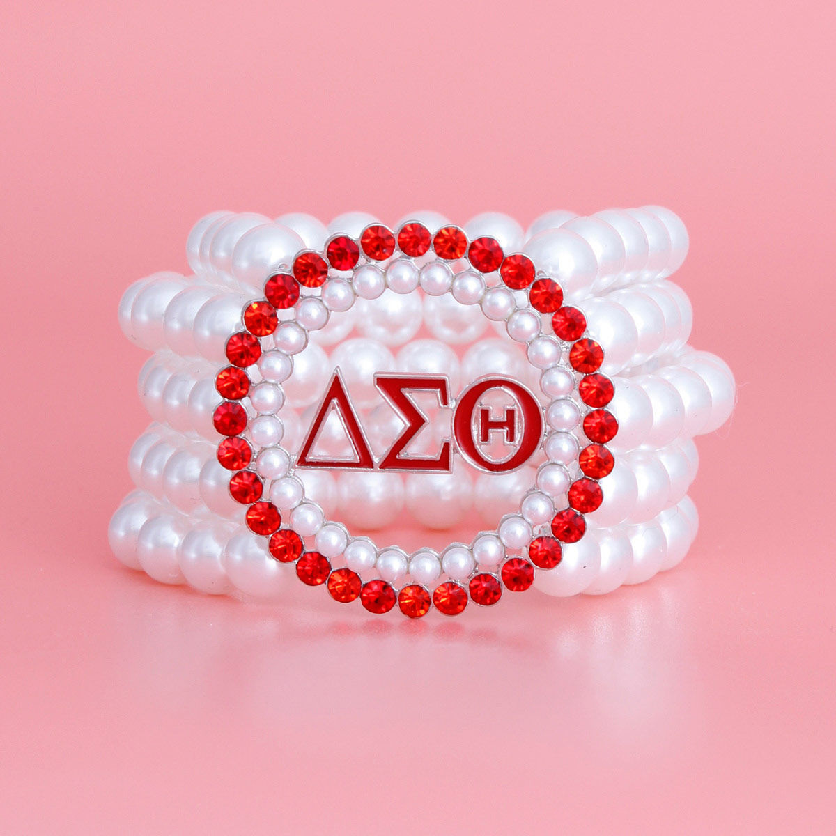Pearl Bracelet Delta Sigma Red White for Women
