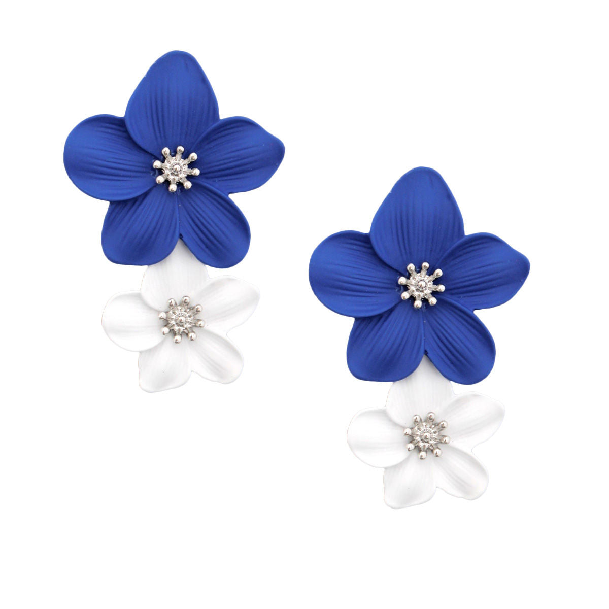 Blue White Flower Earrings