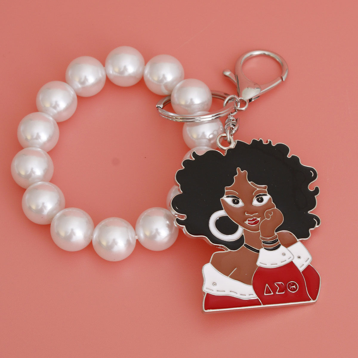 Red White Woman Pearl Keychain