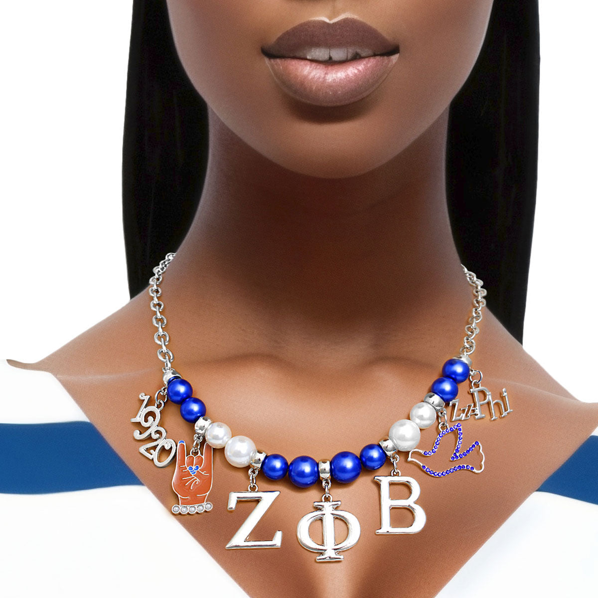 Blue White Pearl Zeta Necklace