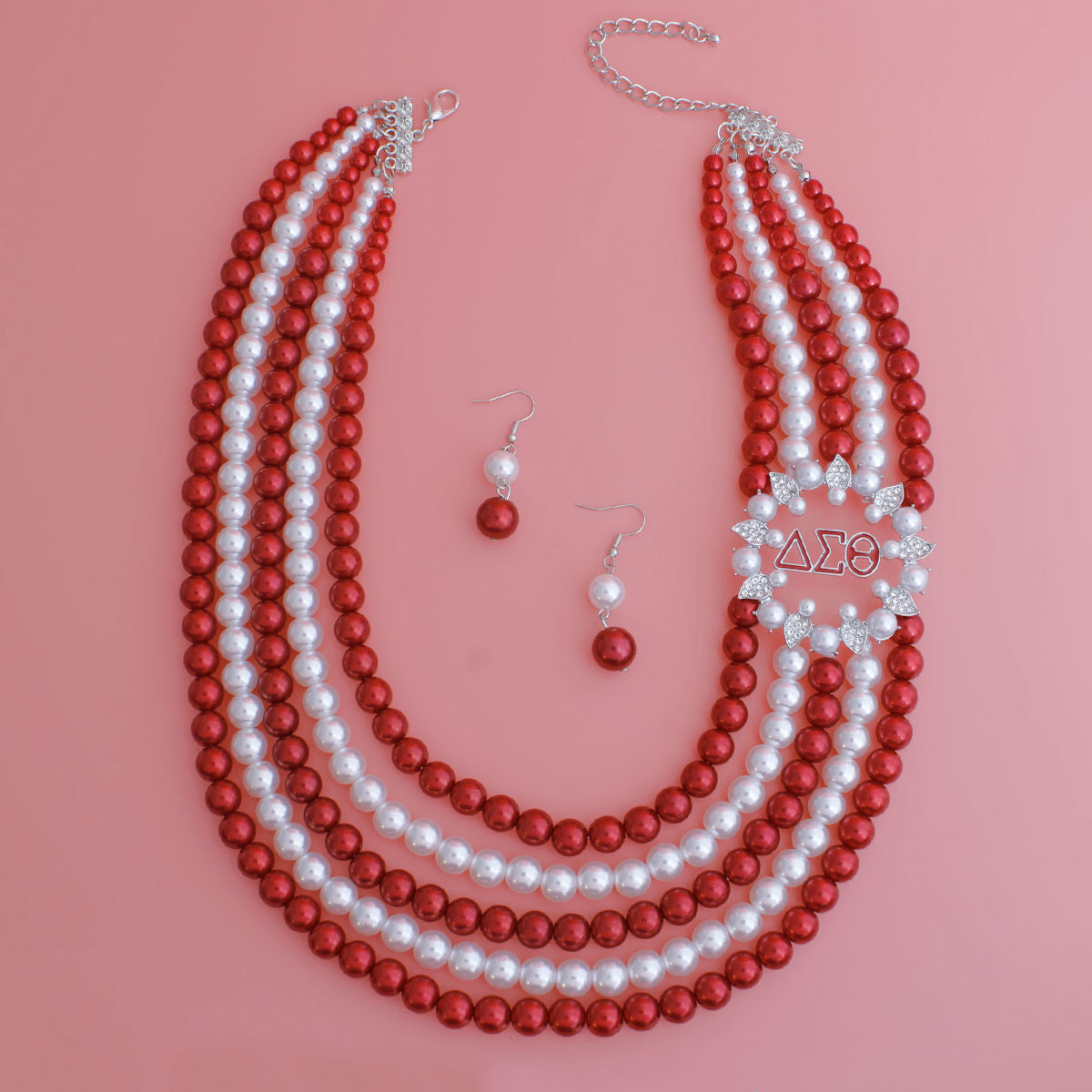 Necklace Red White Pearl Delta Set for Women