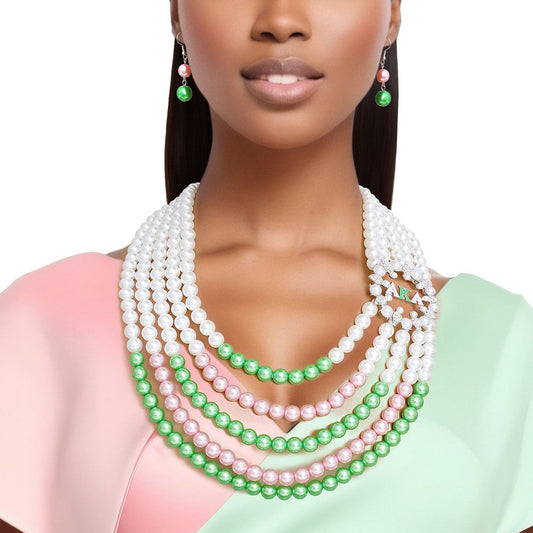 Necklace Mix Pink Green Pearl AKA Set for Women