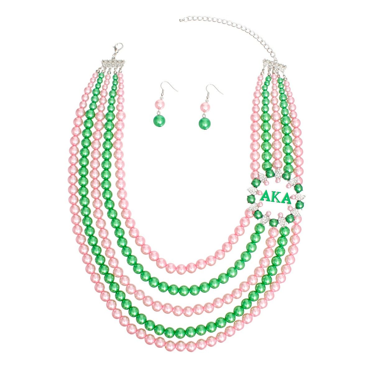 Necklace Pink Green Pearl AKA Set for Women