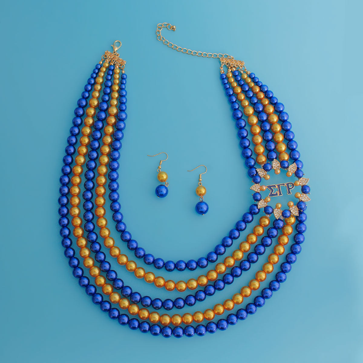 Necklace Blue Gold Pearl Sigma Set for Women