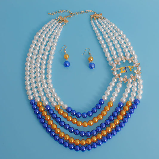 Necklace Mix Blue Gold Pearl Sigma Set for Women
