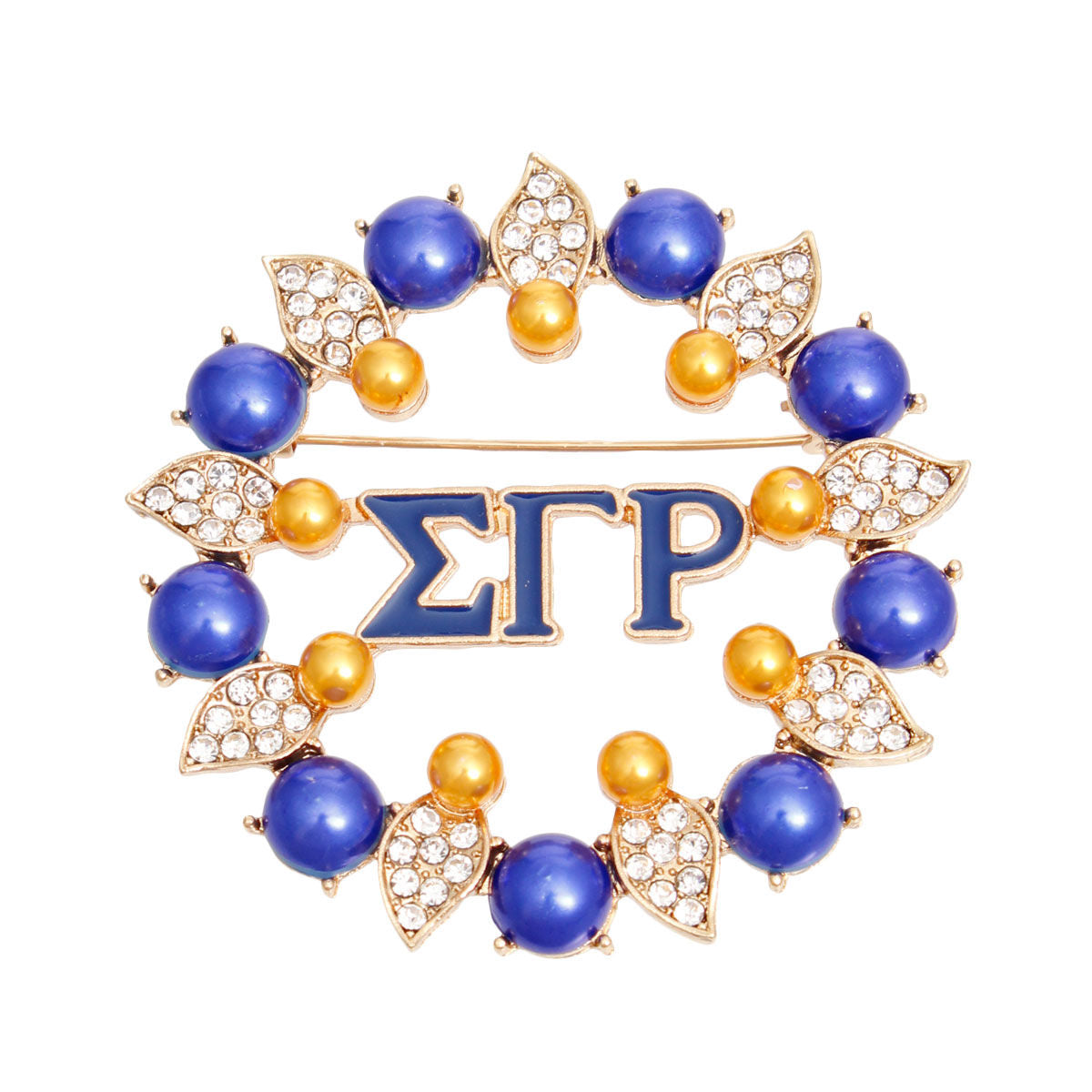 Brooch Blue Gold Sigma Pearl Pin for Women